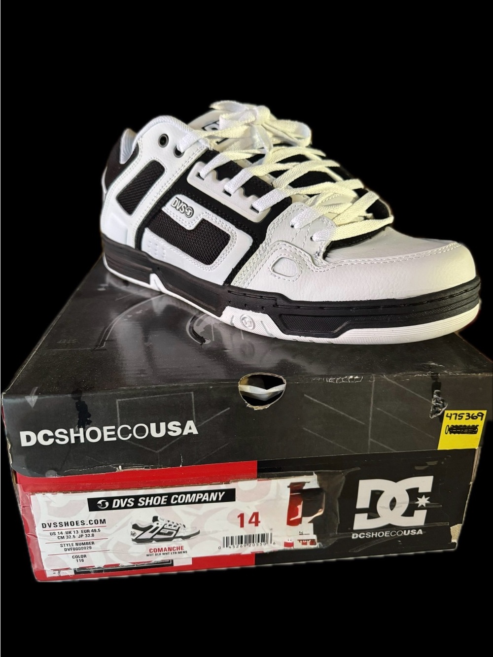 DC Men's White and Black Skate Sneakers Size 14